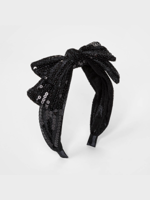 Girls' Velvet And Sequin Headband With Bow - Cat & Jack™ Black