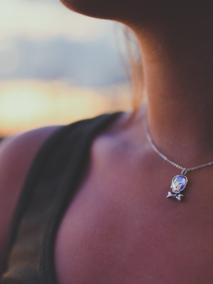 Opal Bowtie Skull Necklace