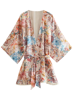 'brianna' Floral Tied Kimono Jacket