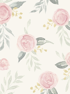 Watercolor Roses Wallpaper In Pink From The Magnolia Home Vol. 3 Collection By Joanna Gaines