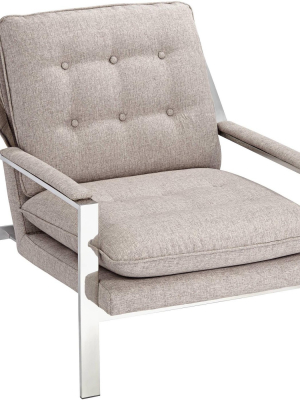 Studio 55d Cypress Tufted Gray-beige Fabric And Chrome Lounge Chair