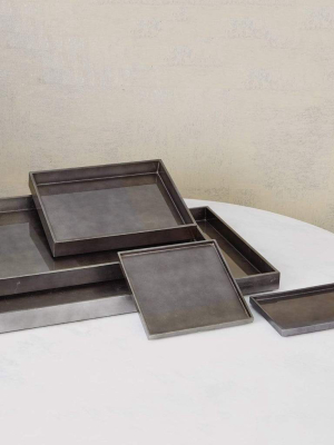 Global Views Gunmetal Silver Leaf Rectangle Tray - Lg