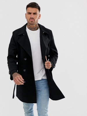 Asos Design Shower Resistant Double Breasted Trench In Black