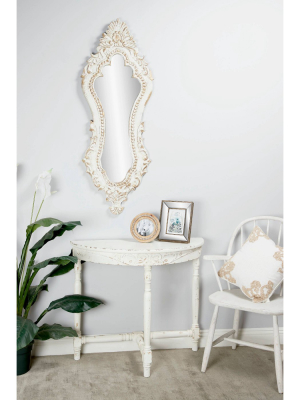 19" X 50.5" Antique Style Extra Large Oval Distressed Wall Mirror With Carved Acanthus Designs White - Olivia & May