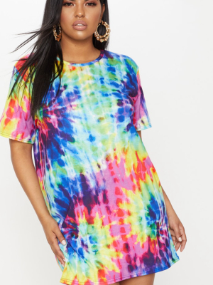 Plus Multi Tie Dye Short Sleeve T Shirt Dress