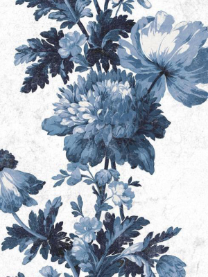 Vintage Floral Stripe Peel & Stick Wallpaper In Blue By Roommates For York Wallcoverings