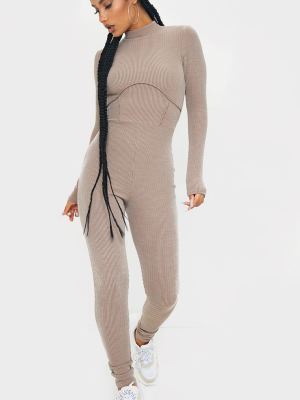 Stone Soft Rib Binding Detail High Neck Jumpsuit