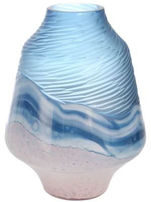 Glass Vase, 11", Blue/pink