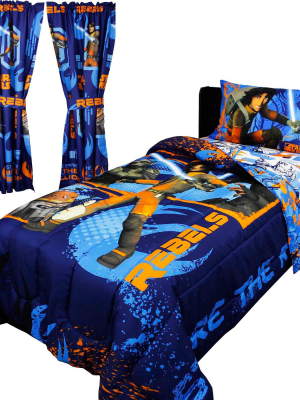 Star Wars Bedding And Curtains Rebels Fight Comforter Sheets And Window Panels With Tie-backs