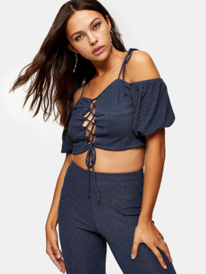 Navy Glitter Top And Flare Pants Co-ord