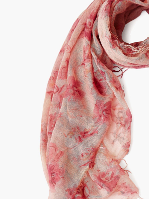 Mauve French Floral Cashmere And Silk Scarf