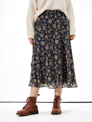 Ae Floral Chiffon Midi Skirt