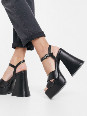 Lamoda Flared Heel Platform Sandals In Black