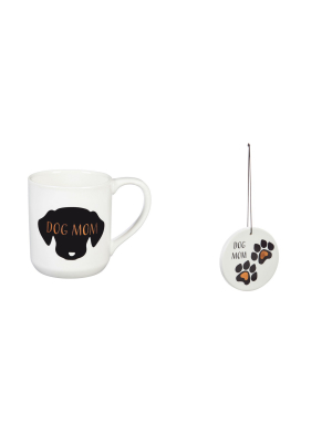 Cypress Home Ceramic Cup, 10 Oz, With Ornament/coaster Gift Set, Dog Mom