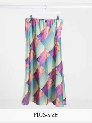 Collusion Plus Exclusive Midi Slip Skirt In Photographic Print