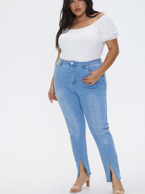 Plus Size Slit-hem Ankle Jeans