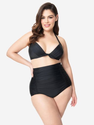 Unique Vintage Plus Size All Black Monroe Bikini Top