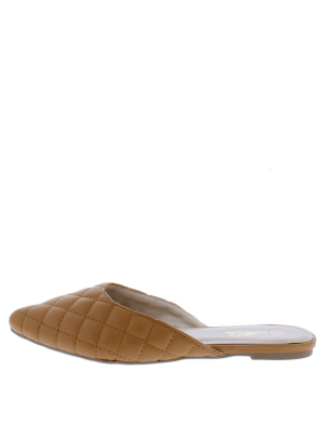 Desert1 Tan Quilted Pointed Toe Mule Flat