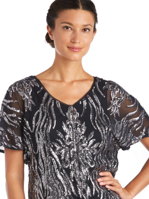 Two-tone Sequin Butterfly Sleeve Top