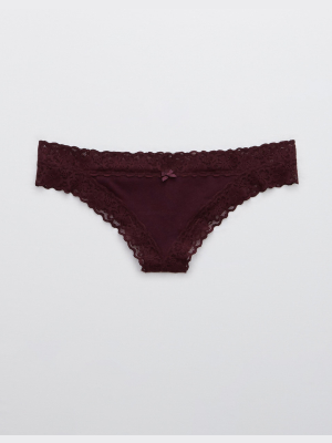 Aerie Lace Trim Cotton Thong Underwear