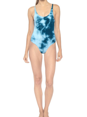 Kaila Reversible Scoop Back One Piece Swimsuit - Ocean Blue Tie Dye Print/fiji Blue