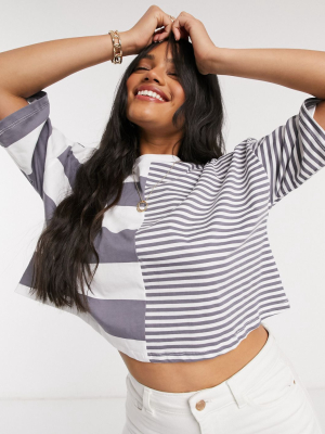 Asos Design Cropped T-shirt In Cutabout Charcoal Stripe