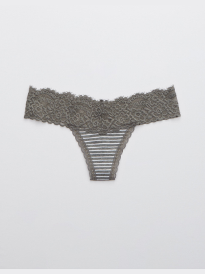 Aerie Cotton Eyelash Lace Thong Underwear