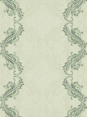 Etta Ornamental Scroll Stripe Wallpaper In Green Design By Bd Wall