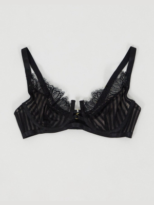 Wolf & Whistle Fuller Bust Stripe Mesh Lace Bra In Black