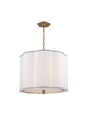 Hudson Valley Lighting Sweeny 4-bulb Pendant - Aged Brass & White With Navy Blue Trim