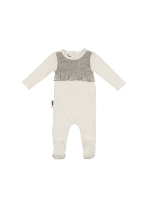 Maniere Sparkle Smocked Footie - White