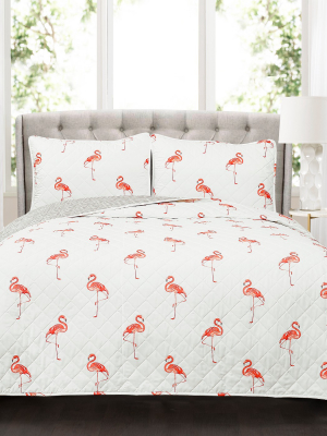 Coral Kelly Flamingo Quilt Set - Lush Décor