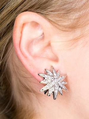 Silver Crystal Starburst Pierced Or Clip Earrings