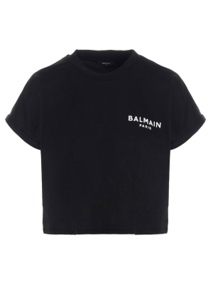 Balmain Logo Print Crewneck Cropped T-shirt