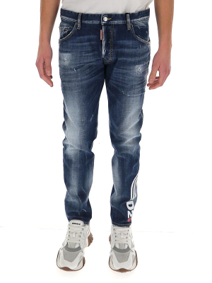 Dsquared2 Logo Print Distressed Jeans