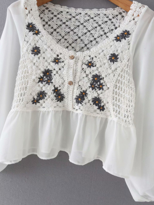 'laurence' Embroidered Crochet Blouse (2 Colors)