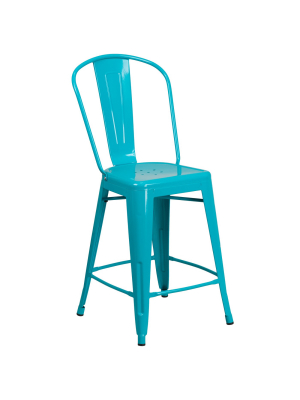 Flash Furniture Commercial Grade 24" High Metal Indoor-outdoor Counter Height Stool With Back