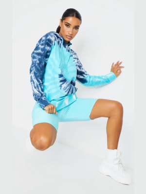 Blue Tie Dye Oversized Long Sleeve Hoodie