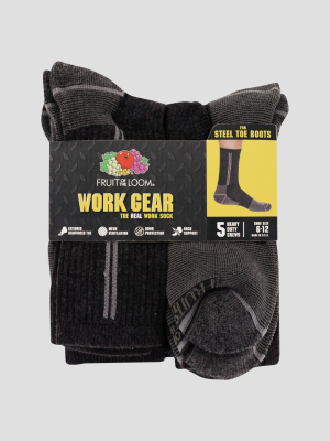 Fruit Of The Loom Men's 5pk Work Gear Steel Toe Crew Socks - 6-12