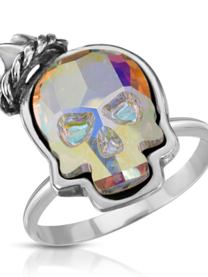 Opal Crown Skull Ring