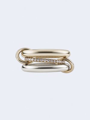 Libra Sp 3 Linked 18k Gold Rings In Yellow Gold Silver With U-pave Diamonds