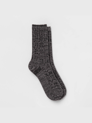 Warm Essentials By Cuddl Duds Women's Spacedye Rib Pebble Stitch Crew Socks - Black 4-10