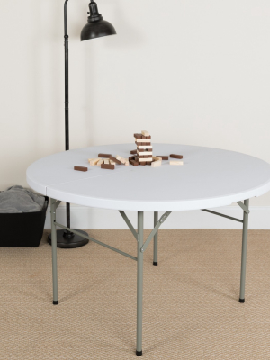 Flash Furniture 4-foot Round Bi-fold Granite White Plastic Banquet And Event Folding Table With Carrying Handle