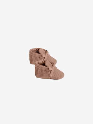 Organic Cotton Ribbed Baby Booties - Terracotta