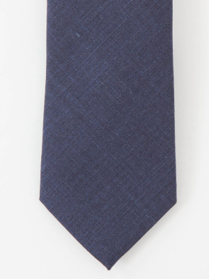 Wool Silk Linen Tie In Prussian Blue