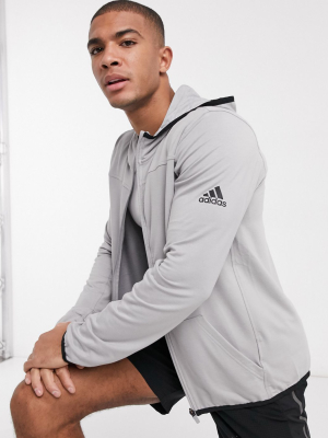 Adidas Training Zip Though Hoodie In Gray