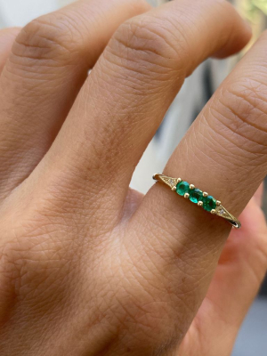 3 Emerald Deco Ring