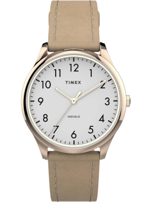 Women's Timex Easy Reader Leather Strap Watch - Rose Gold/beige