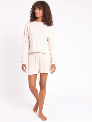 Chelsea Peers Soft Jersey Cropped Lounge Sweatshirt In Cream