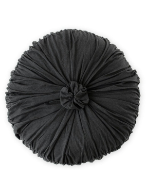Lazybones Rosette Round Cushion In Charcoal Organic Cotton